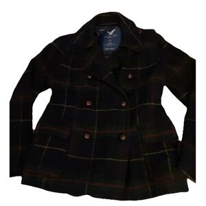 American Eagle Outfitters Womens Double Breasted Jacket Large Wool Blend Plaid